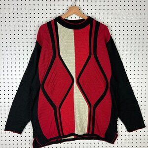 Bergati Knit Sweater Large COOGI STYLE Grandpa 90s Red Black Comfy Chunky‎ Y2K